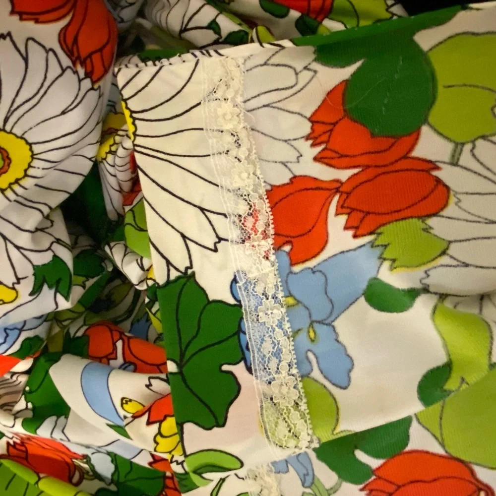 Vintage Anika Mod Flower Power Long Sleeve Maxi Dress Sz M Dagger Collar - Picture 10 of 14